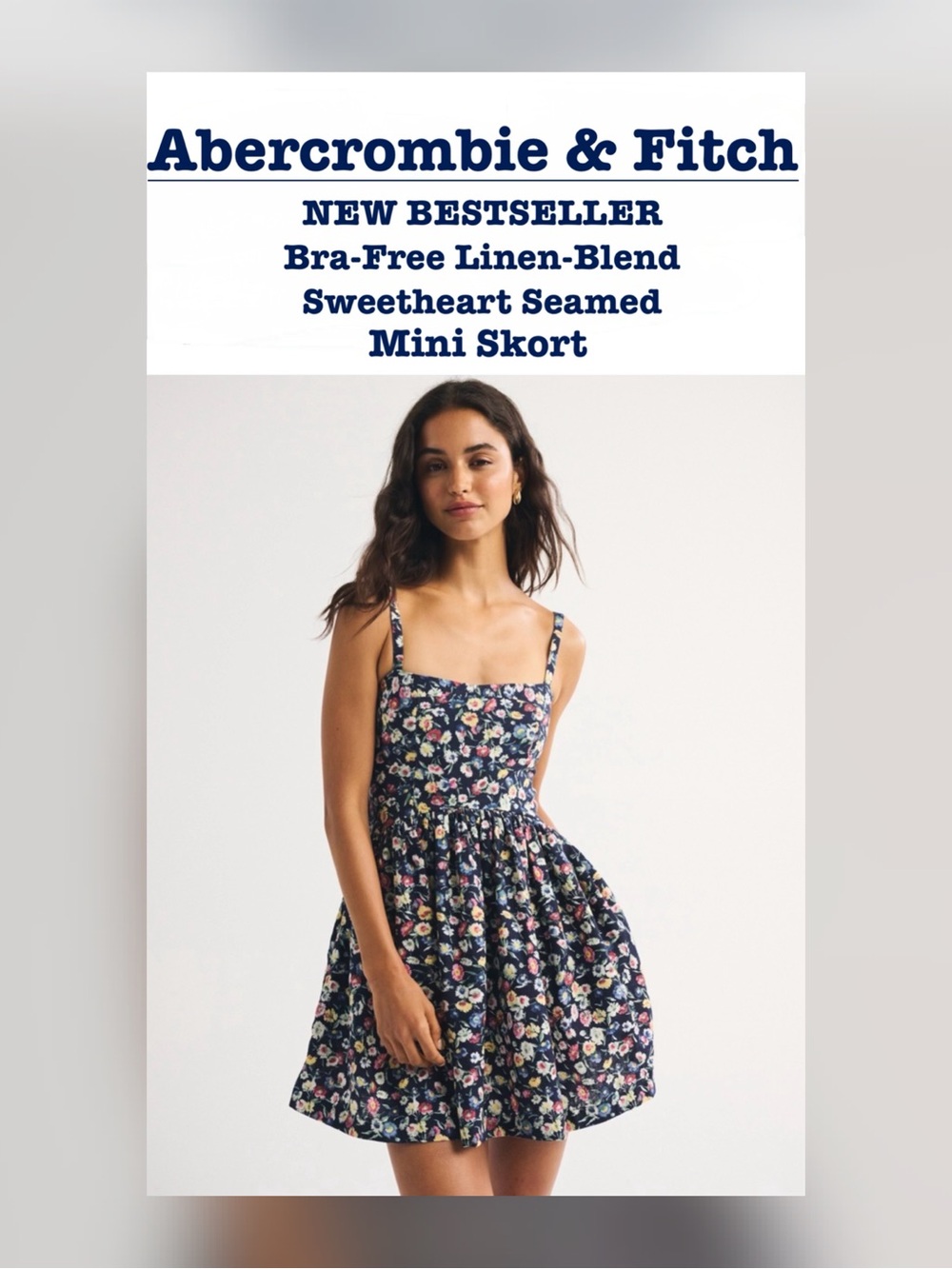 Abercrombie & Fitch Bra-Free Linen-Blend
Sweetheart Seamed Mini Skort Dress